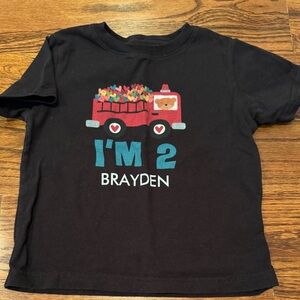“Brayden” 2nd birthday “I’m 2” shirt with Fire Truck Design - size 2